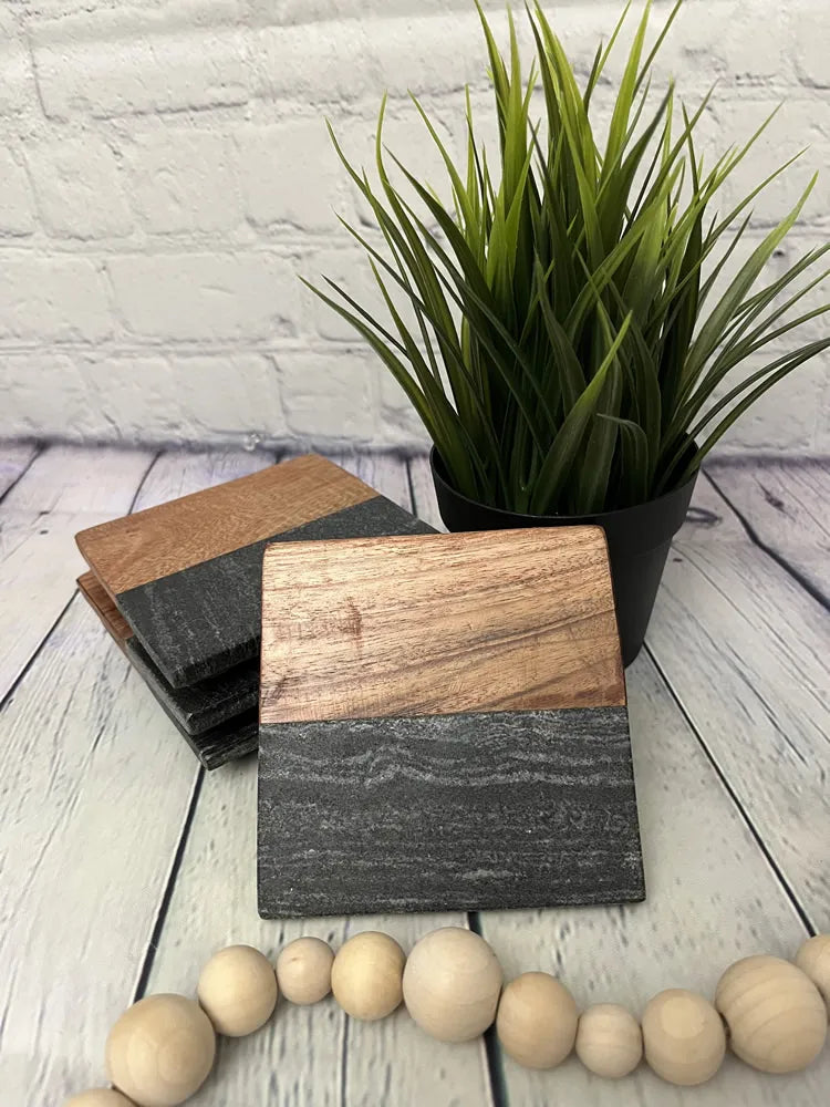 Acacia/Slate Coaster Set