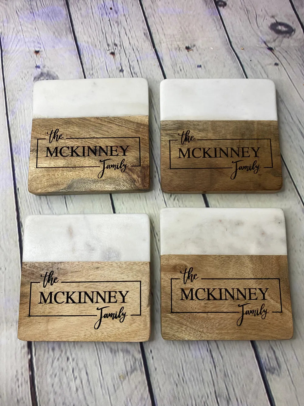 Acacia/Marble Coaster Set