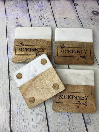 Acacia/Marble Coaster Set