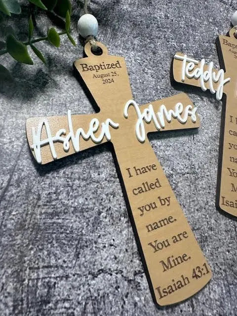 Baptism Ornament Gift for Girl or Boy, Personalized Wood Engraved Baptism Christening Cross with Baptism Date and Name. Ornament